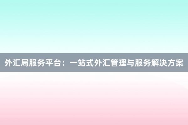 外汇局服务平台：一站式外汇管理与服务解决方案