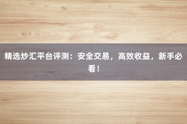 精选炒汇平台评测：安全交易，高效收益，新手必看！