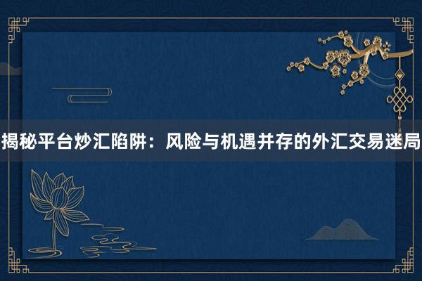 揭秘平台炒汇陷阱：风险与机遇并存的外汇交易迷局